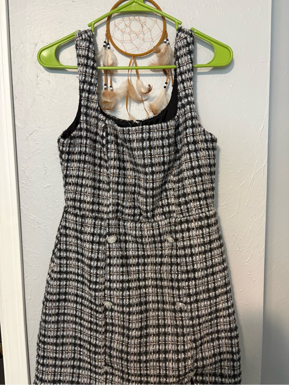 Francesca's Collections Black and White Plaid Tweed Pinafore Dress